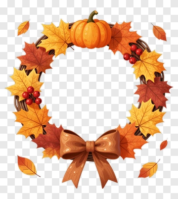 Autumn Wreath With Pumpkin And Leaves PNG