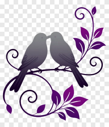 Silhouette Birds On A Branch With Leaves PNG