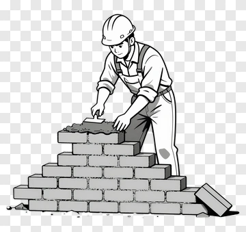 Construction Worker Laying Brick Wall PNG
