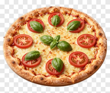 Pizza With Tomato And Basil Toppings PNG