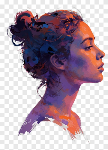 Profile Portrait Of A Woman In Vibrant Colors PNG