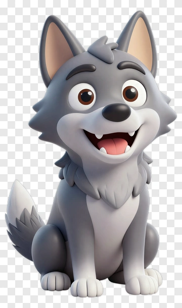 Cartoon Wolf With A Happy Expression PNG