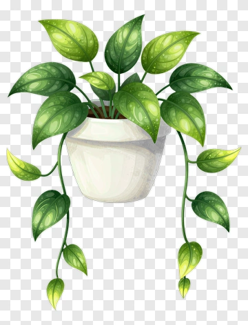 Potted Green Plant With Hanging Vines PNG