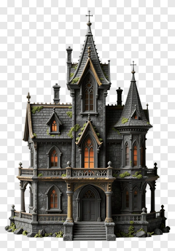 Haunted Mansion With Gothic Architecture PNG