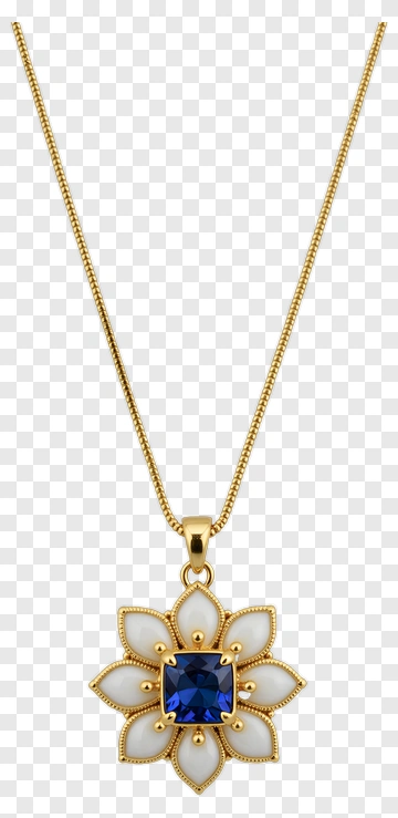 Gold Flower Pendant Necklace With Blue Gemstone PNG