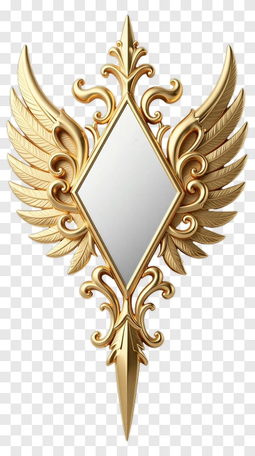 Ornate Golden Mirror With Wing Design PNG
