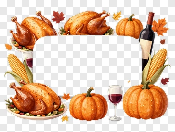 Thanksgiving Dinner With Turkeys And Pumpkins PNG