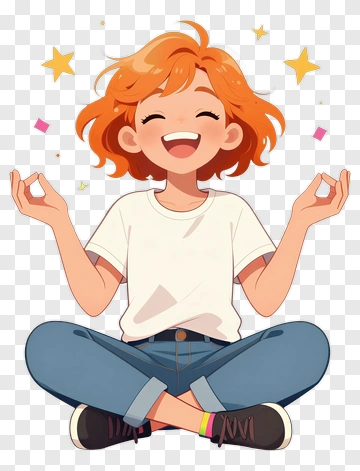 Cartoon Girl Meditating With A Happy Expression PNG