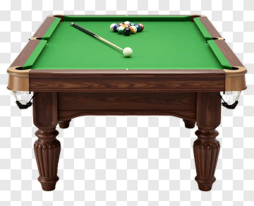 Pool Table With Balls And Cue Stick PNG