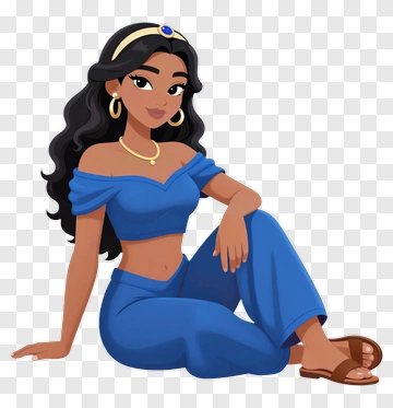 Cartoon Woman Sitting In Blue Outfit PNG