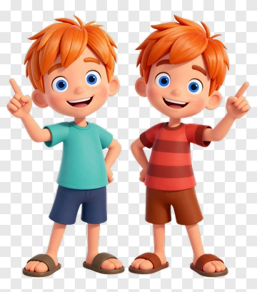 Cartoon Boys Pointing And Smiling PNG
