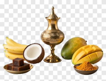 Golden Bowl With Tropical Fruits And Spices PNG