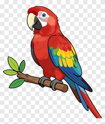 Cartoon Parrot Sitting On A Branch PNG