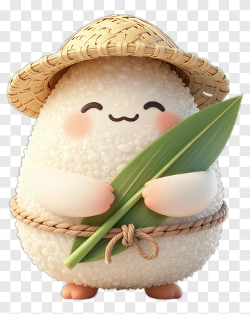 Cute Rice Character Holding A Leaf PNG