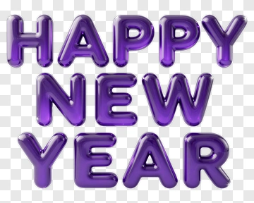 Happy New Year Text In Purple Balloon Letters PNG