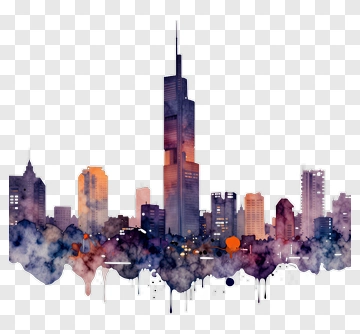 Watercolor City Skyline PNG