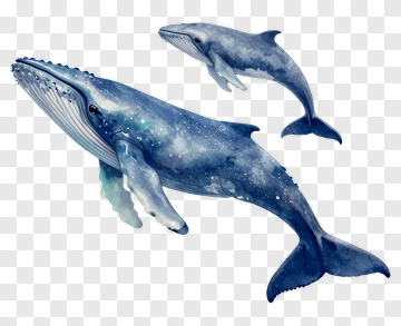 Watercolor Blue Whale And Calf PNG