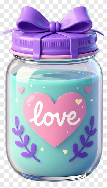 Colorful Candle Jar With Love Heart Design PNG