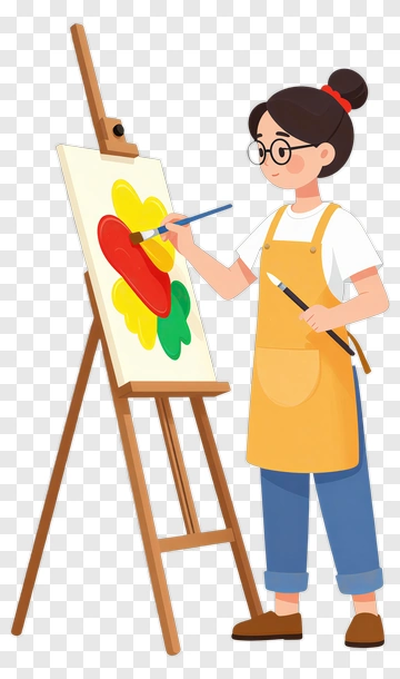Cartoon Artist Painting A Colorful Heart PNG