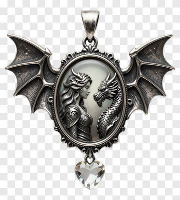 Dragon And Woman Pendant With Heart Charm PNG