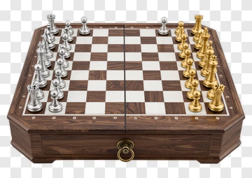 Chess Set With Silver And Gold Pieces PNG