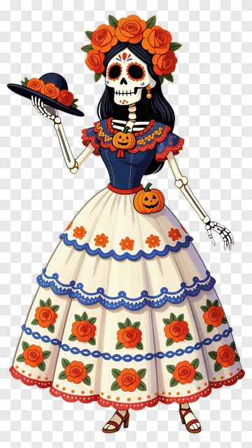 Cartoon Skeleton Woman Holding A Hat PNG