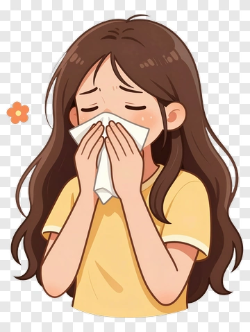 Girl Sneezing With Tissue In Hand PNG