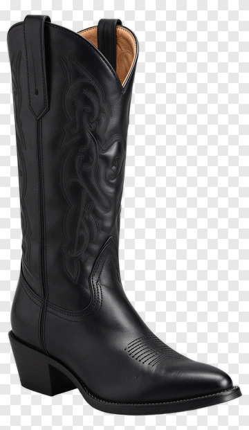 Black Cowboy Boot With Intricate Design PNG