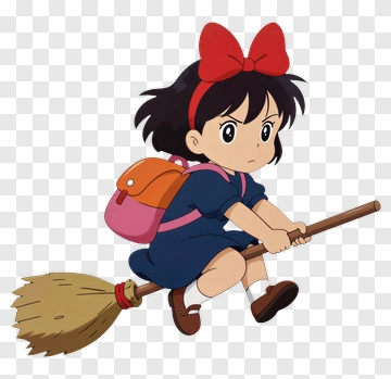 Cartoon Girl Flying On A Broomstick PNG