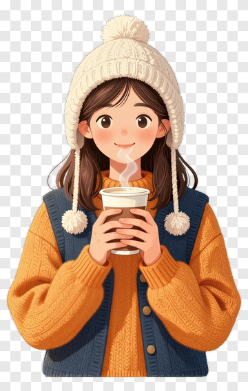 Girl Holding A Warm Drink In A Cozy Sweater PNG