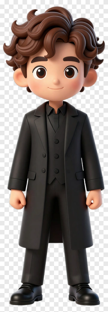 Cartoon Boy In A Black Suit PNG