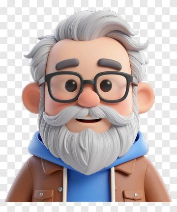 3D Cartoon Grandfather With Glasses PNG