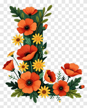 Floral Letter L With Poppies And Daisies PNG