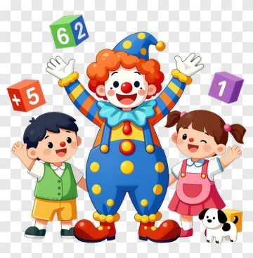 Cartoon Clown With Children And Colorful Blocks PNG
