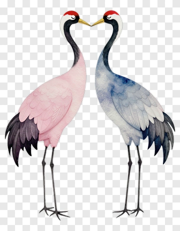 Pink And Gray Cranes Facing Each Other PNG