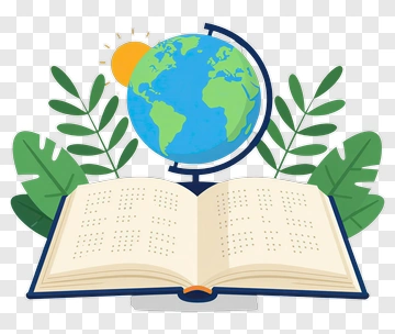 Open Book With Globe And Green Leaves PNG