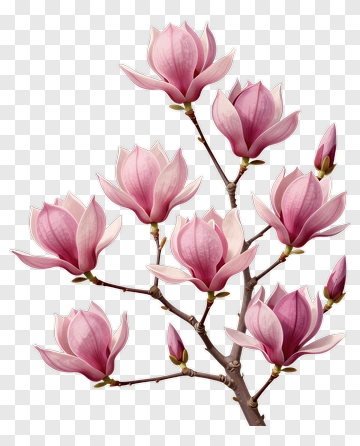 Pink Magnolia Flower Branch PNG