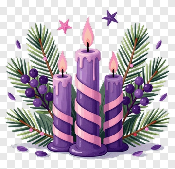 Purple Candles With Pine And Berries PNG