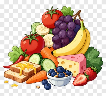Colorful Fruit And Vegetable Arrangement PNG