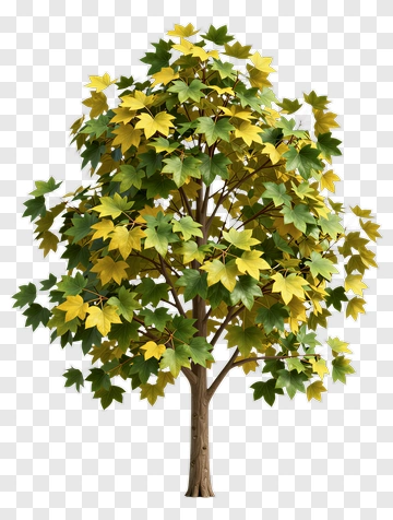 Colorful Tree With Green And Yellow Leaves PNG