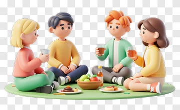 Cartoon Friends Having A Picnic PNG