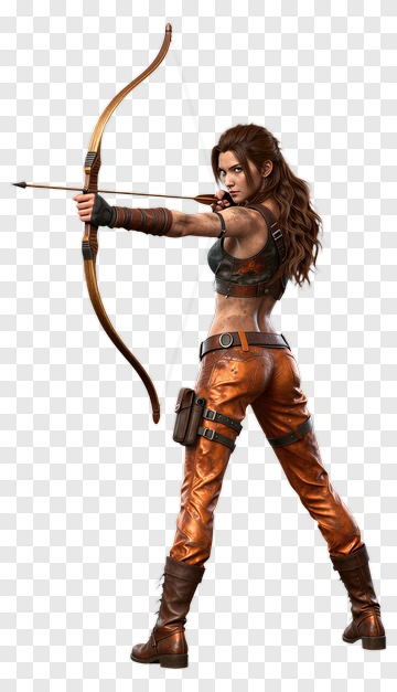 Female Archer Aiming With A Bow PNG