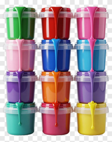 Colorful Paint Containers Stacked Together PNG