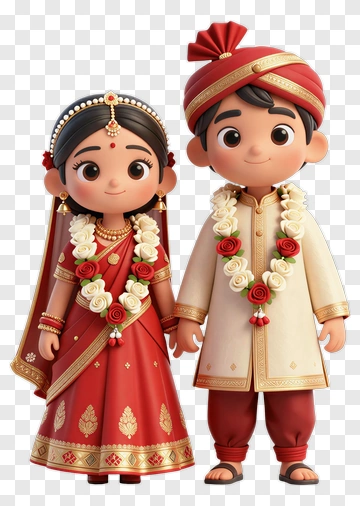 Cartoon Indian Couple In Traditional Attire PNG