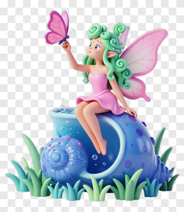 Fairy Sitting On A Blue Snail With A Butterfly PNG