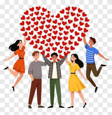 Happy Group Of Friends Celebrating With Hearts PNG