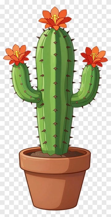Cartoon Cactus With Red Flowers PNG