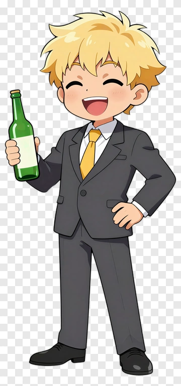 Cartoon Boy Holding A Drink PNG