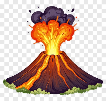 Cartoon Volcano Erupting Lava PNG