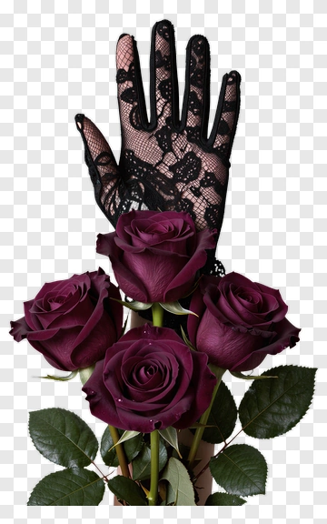 Black Lace Glove With Purple Roses PNG